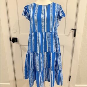 Blue & White Striped Tiered Dress